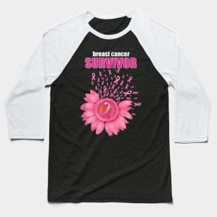 Pink Ribbon Daisy Floral Breast Cancer Survivor Baseball T-Shirt